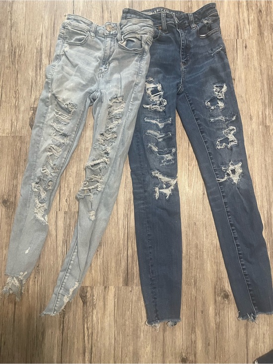 American Eagle Outfitters Denim - American Eagle Outfitters Ripped Skinny Jeans - Light Blue & Dark Blue